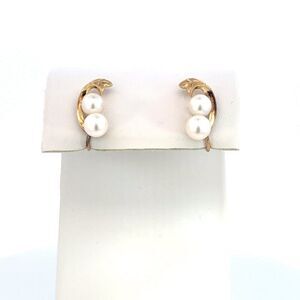 Mikimoto Estate Akoya Pearl Earrings 14k Y Gold 6.44 mm M393